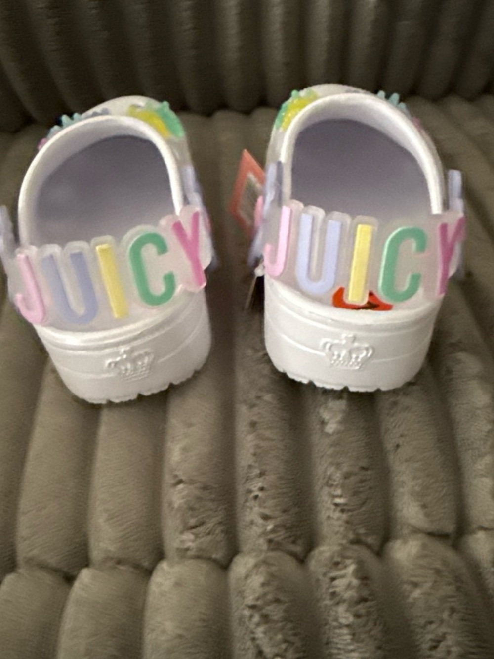 Juicy Couture White Kids Sandals with Pastel Rainbow JUICY Letters